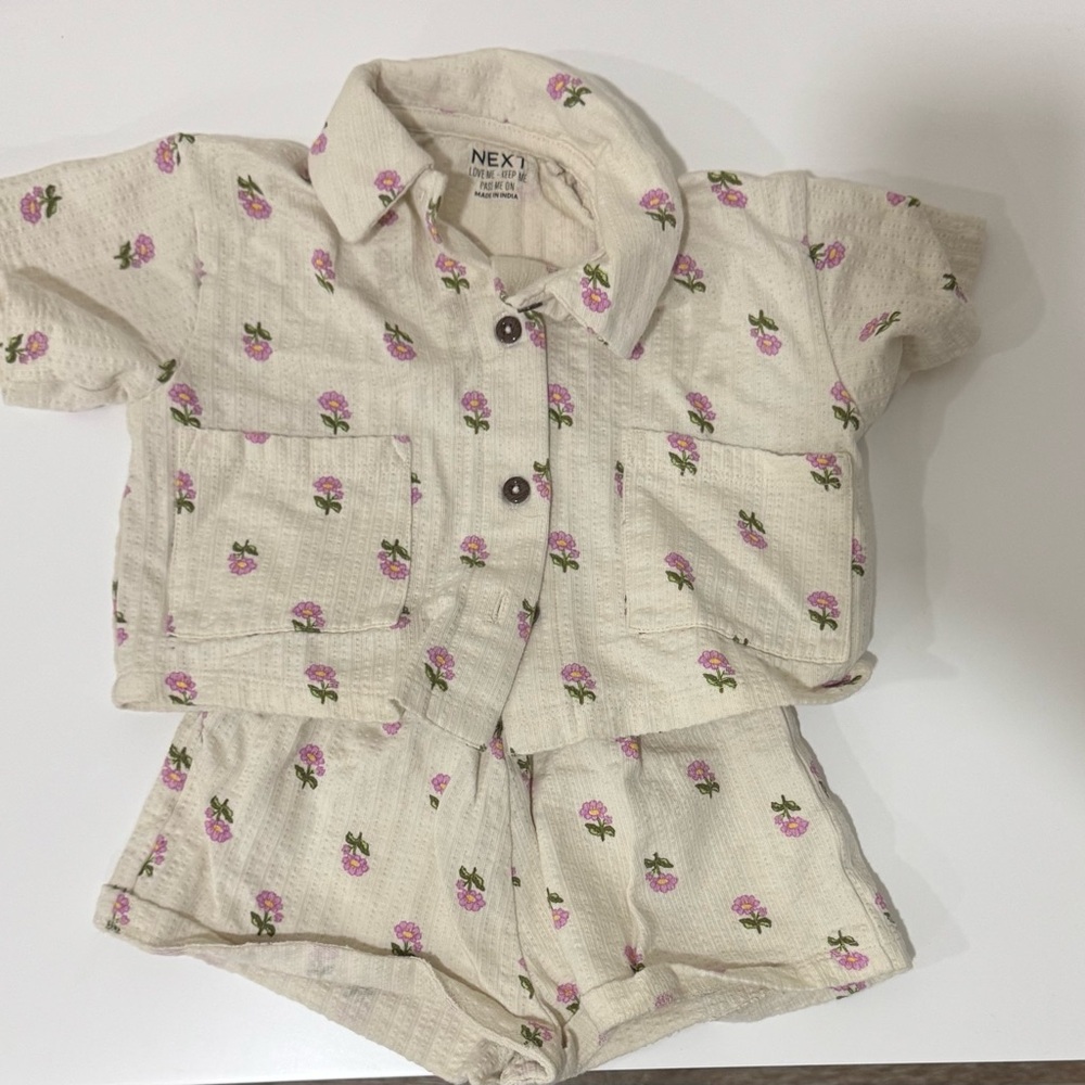 NEXT Cream Baby Outfit with Pink Floral Design